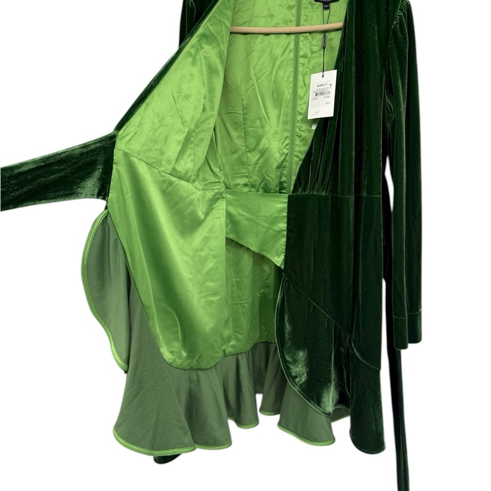 Bardot X Revolve Keala Velour Mini Dress Green Velvet Wrap Long Sleeve Size8 NWT - Picture 9 of 15